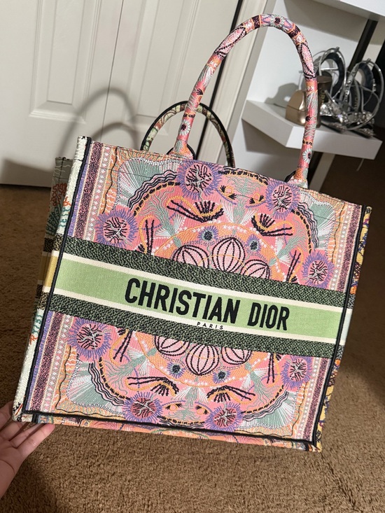 Dior Handbags - Christian Dior Large Book Tote Pink Multicolor Embroidery